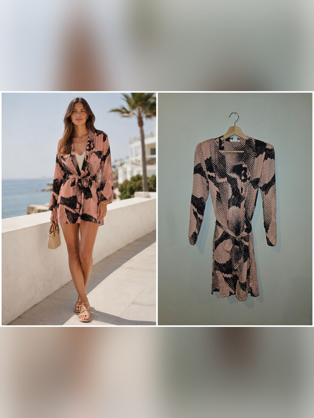 100% silk Vintage Nora Noh Robe Cardigan 4 Pink Black Open Front Duster Kimono